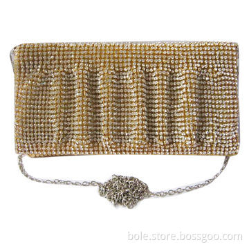Evening Bag Made of Stone, Long Silver Chains for Carry, Size 24.5 x 13cm